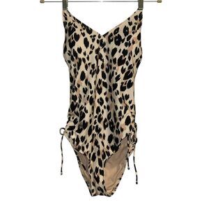 Kona Sol Leopard Print One Piece Swimsuit Ruched Sides